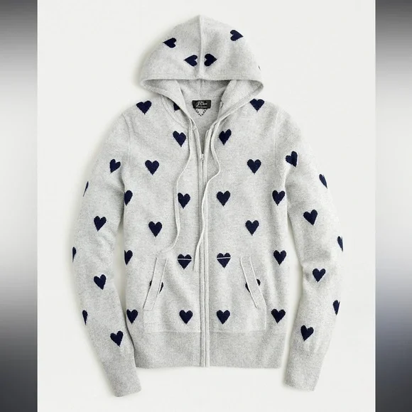 J. Crew Everyday Cashmere Full-Zip Heart Hoodie Sweater - M - Picture 7 of 7